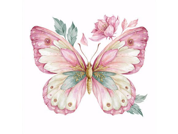 11 JPG Pink Butterfly Watercolor Set