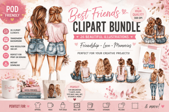 BFF Best Friend Clipart & Besties Digital Assets