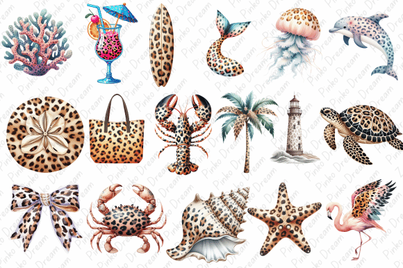 Coastal Leopard Print Clipart PNG: A Modern Design Essential for Creators