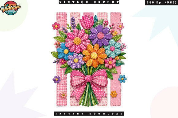 Colorful Floral Bouquet Patchwork PNG