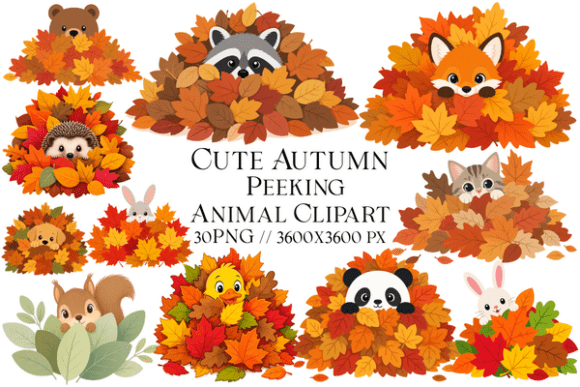 Cute Autumn Peeking Animals Clipart