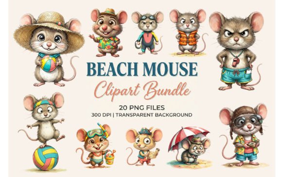Cute Beach Mouse Clipart Bundle for Summer
