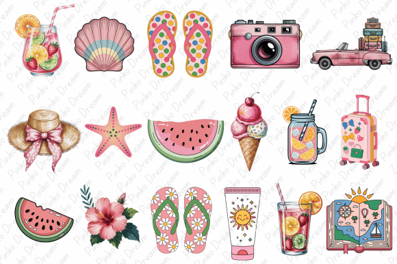 Cute Summer Beach Clipart PNG Bundle