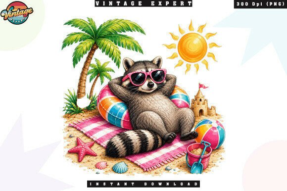 Cute Summer Beach Vacation Raccoon PNG: Elevating Tropical Designs