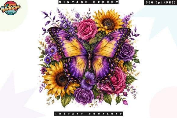 Elevate Your Designs with a Purple Watercolor Butterfly Bouquet PNG