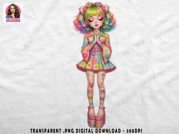 Flower Power Girl Retro Kawaii Art