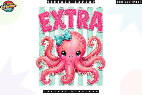 Girly Pink Octopus Summer Patchwork PNG