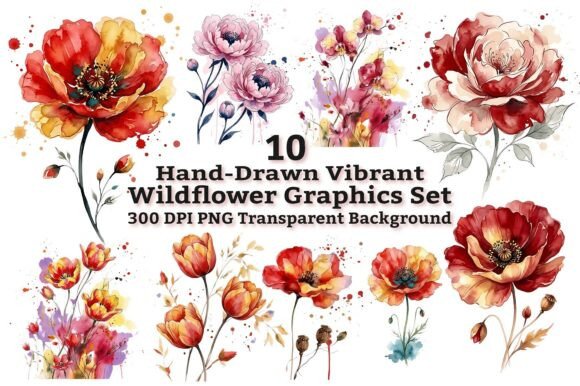 Hand-Drawn Vibrant Wildflower Clipart