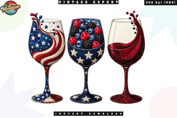 Integrating Patriotic Wine Glasses Patchwork PNG into Your Creative Workflow