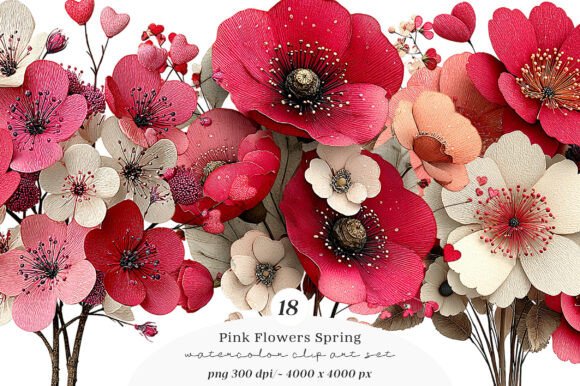 Pink Flowers Spring Clipart: A Fresh Design Asset