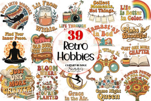 Retro Hobbies Quotes Clipart Bundle: Your Ultimate Toolkit for Playful Design