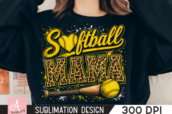 Softball Mama Leopard Glitter PNG