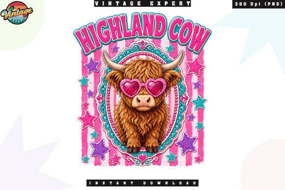 Strategic Branding with the Retro Highland Cow Heart Glasses PNG