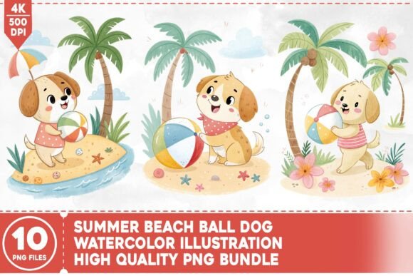 Summer Beach Ball Dog Watercolor Bundle