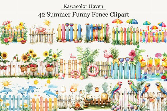 Summer Funny Fence Clipart for Creators