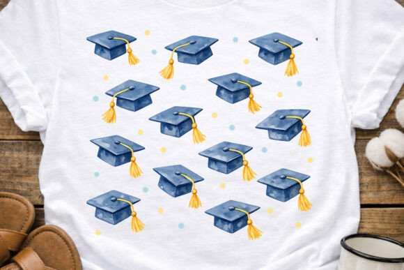 Watercolor Graduation Hats Pattern PNG: Elevate Your Celebration Designs