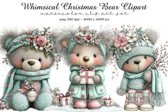 Whimsical Christmas Bear Clipart