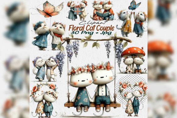 Whimsical Floral Cat Couple: Elevating Your Creative Projects with Charm and Romance