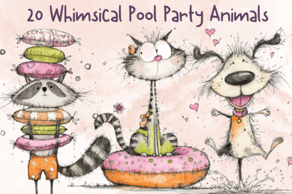 Whimsical Pool Party Animals Clipart