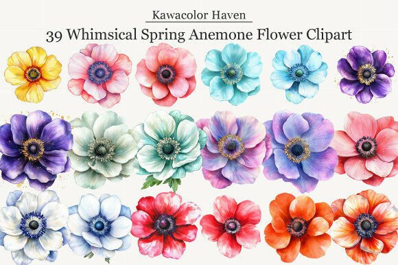 Whimsical Spring Anemone Flower Clipart: Elevating Your Creative Projects with High-Quality Digital Assets