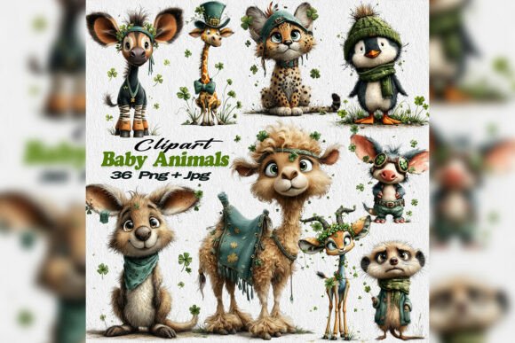 Whimsical St Patrick Baby Animals PNG