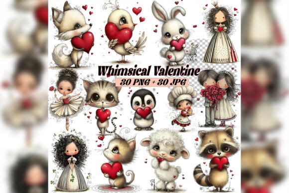 Whimsical Valentine Girl Clipart Set: Elevating Digital Design with Watercolor Charm